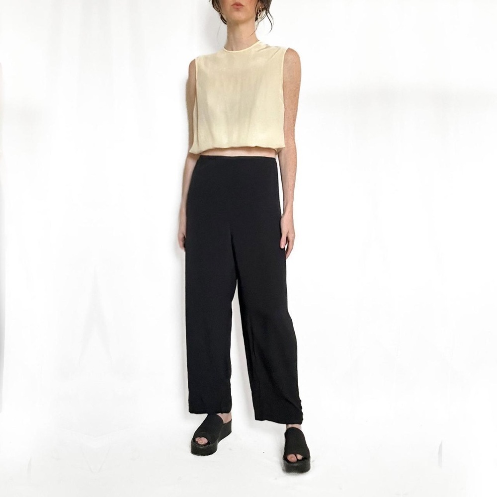 CITRON 100% Silk Black Pants Pull On Luxury Casual‎ Resortwear Size S M Cropped